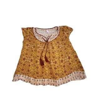 Xhilaration Women Bohemian Floral/Geometric Print Blouse Top Self Tie Tassel Sho